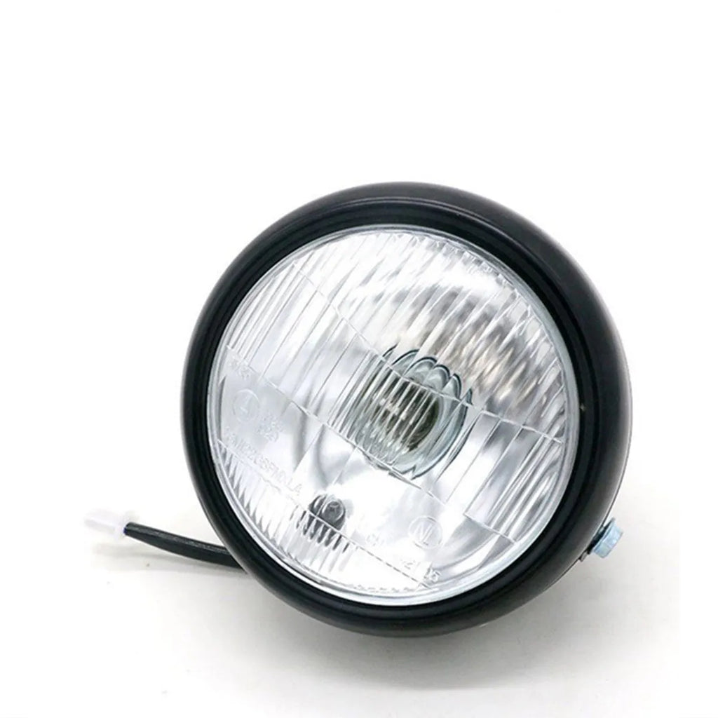 6 inch round black metal motorcycle headlight with yellow glass lens retro style