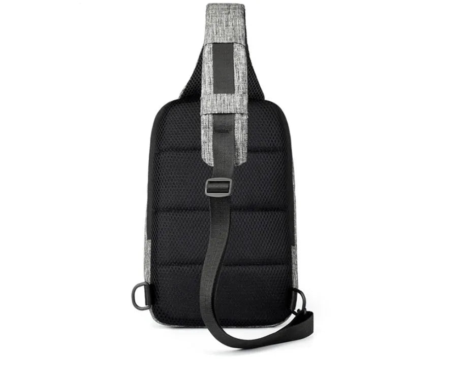 Waterproof Oxford cloth chest bag in dark blue with zipper opening and adjustable strap