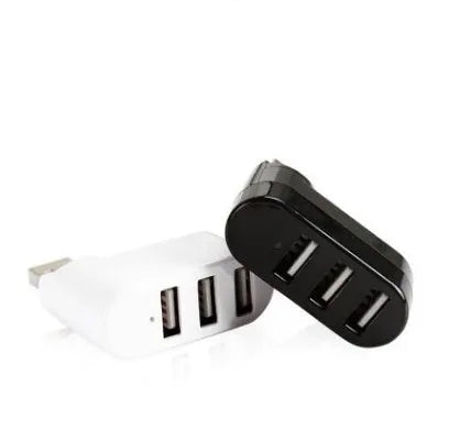 USB 2.0 splitter hub with spin colour design in black and white colour options showing multiple USB ports