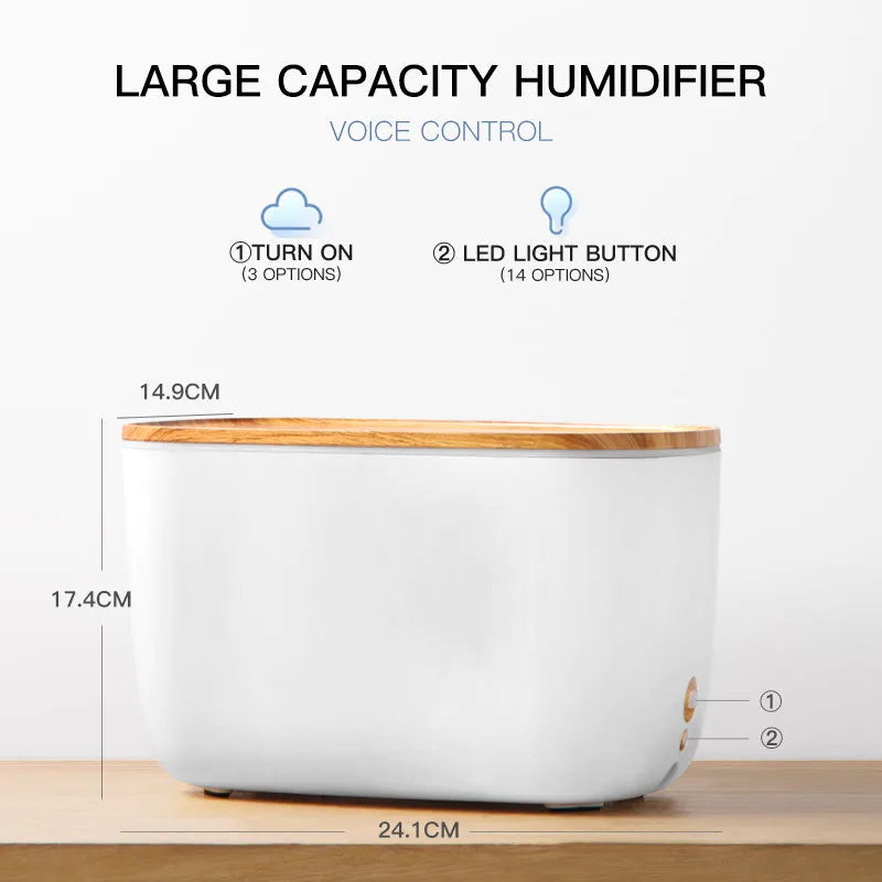 GX-22K white household aroma diffuser and humidifier with night light on a wooden table.