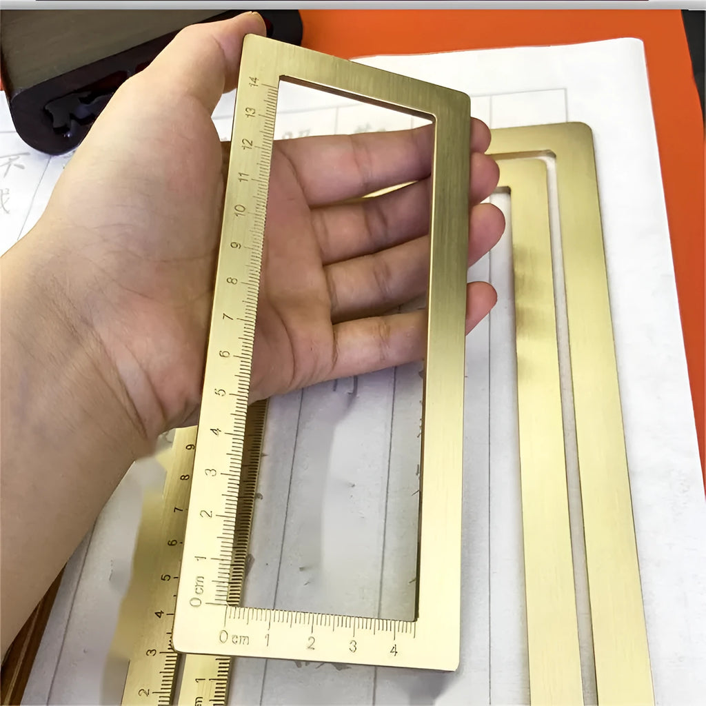 Solid brass calligraphy weight brush and paper scale with decorative carved designs