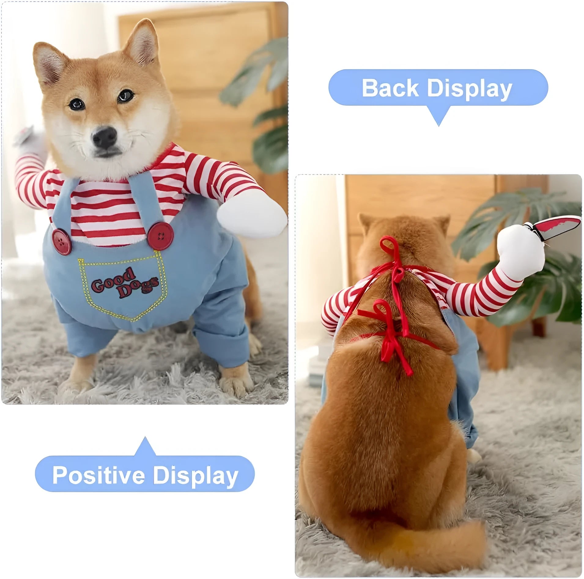 Halloween striped harness pants costume 3-piece set for dogs and cats with toy knife accessory