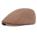 Women's adjustable cotton and linen beret cap in khaki with short brim for outdoor sun protection