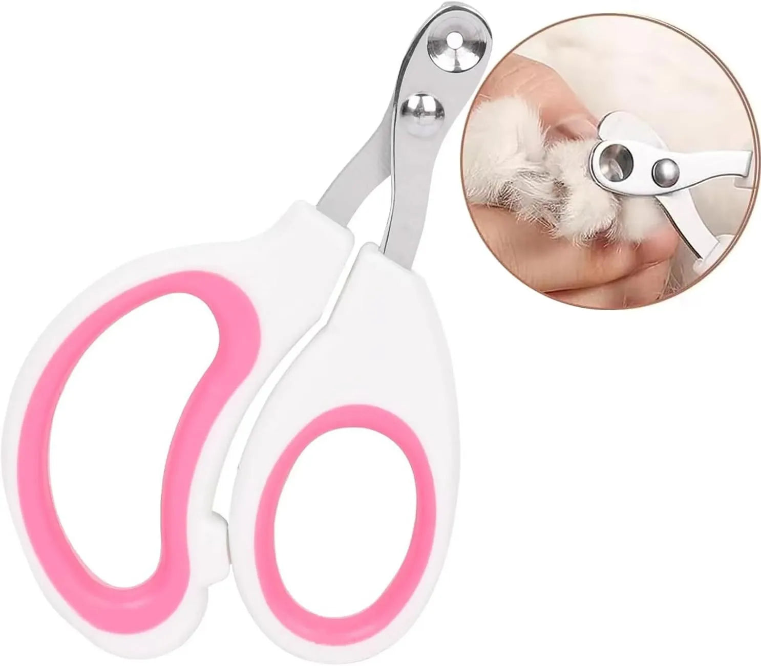 Blue cat nail clippers with circular cut hole design and cushioned handle for safe pet nail trimming