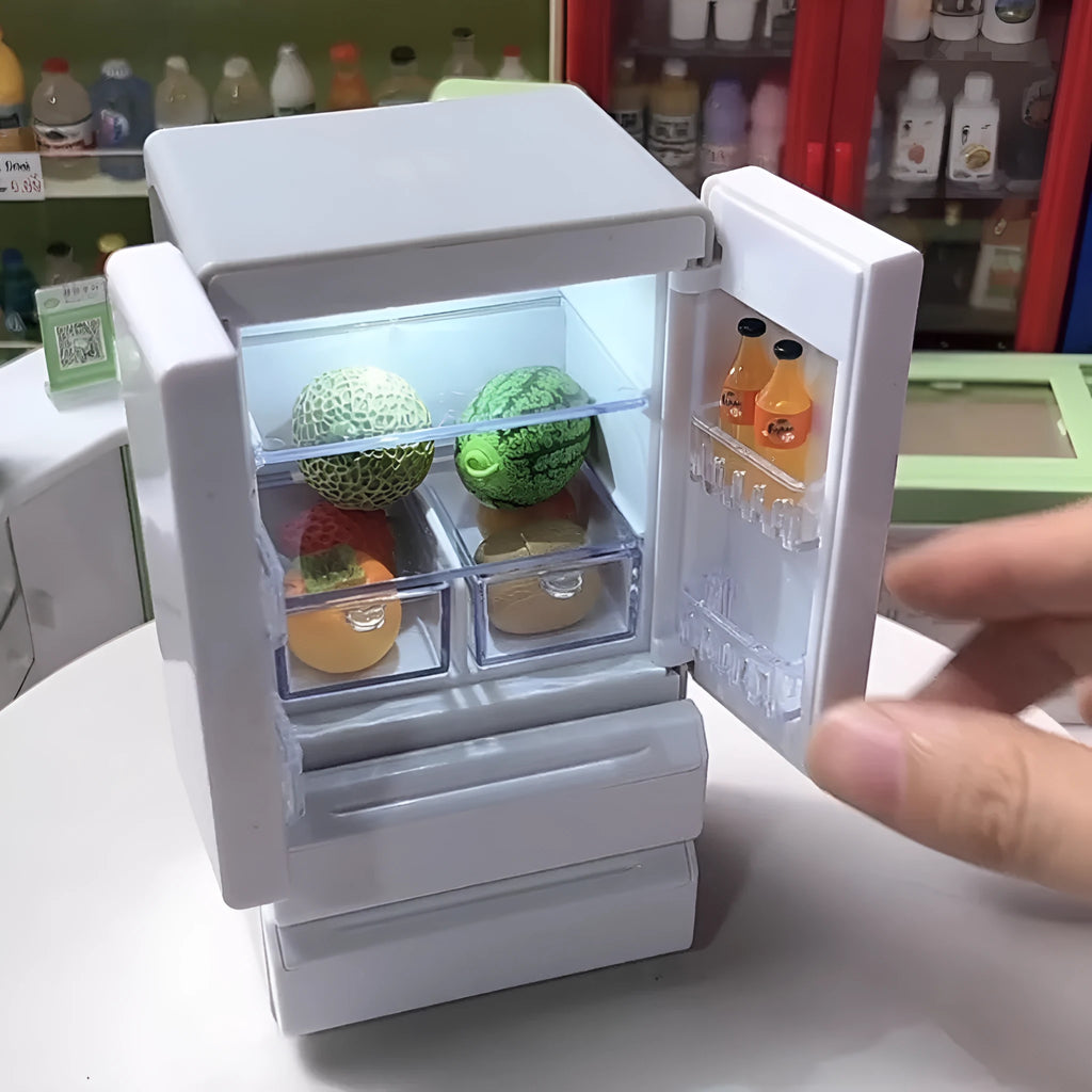 White plastic miniature candy toy model with light-up feature showing 11.4cm height dimensions