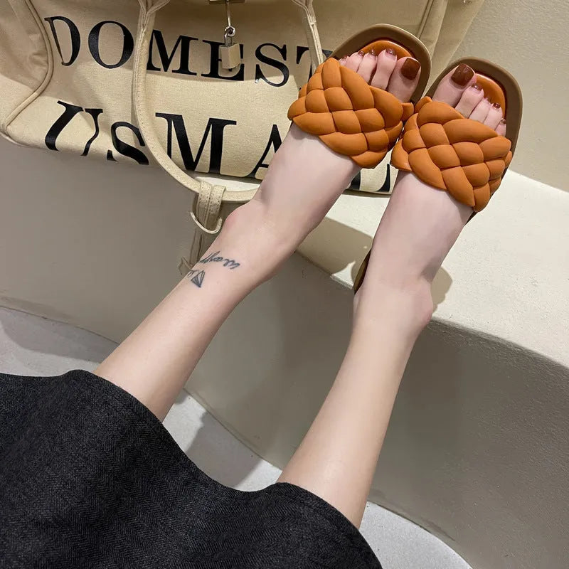 Women's plaid pattern PVC beach sandals with thick anti-skid sole in black, green, orange, or white