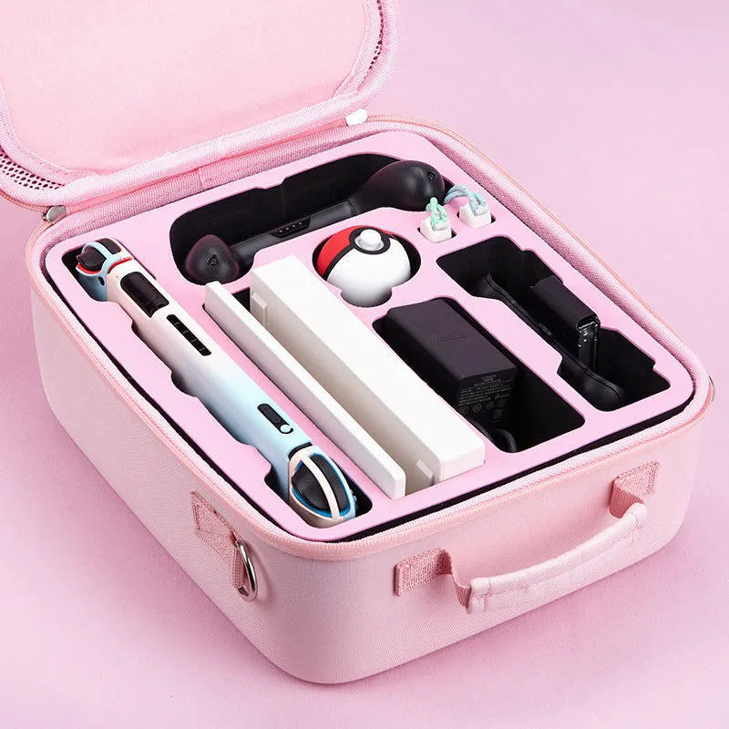 Nintendo Switch game cartridge storage bag with carrying strap in pink colour
