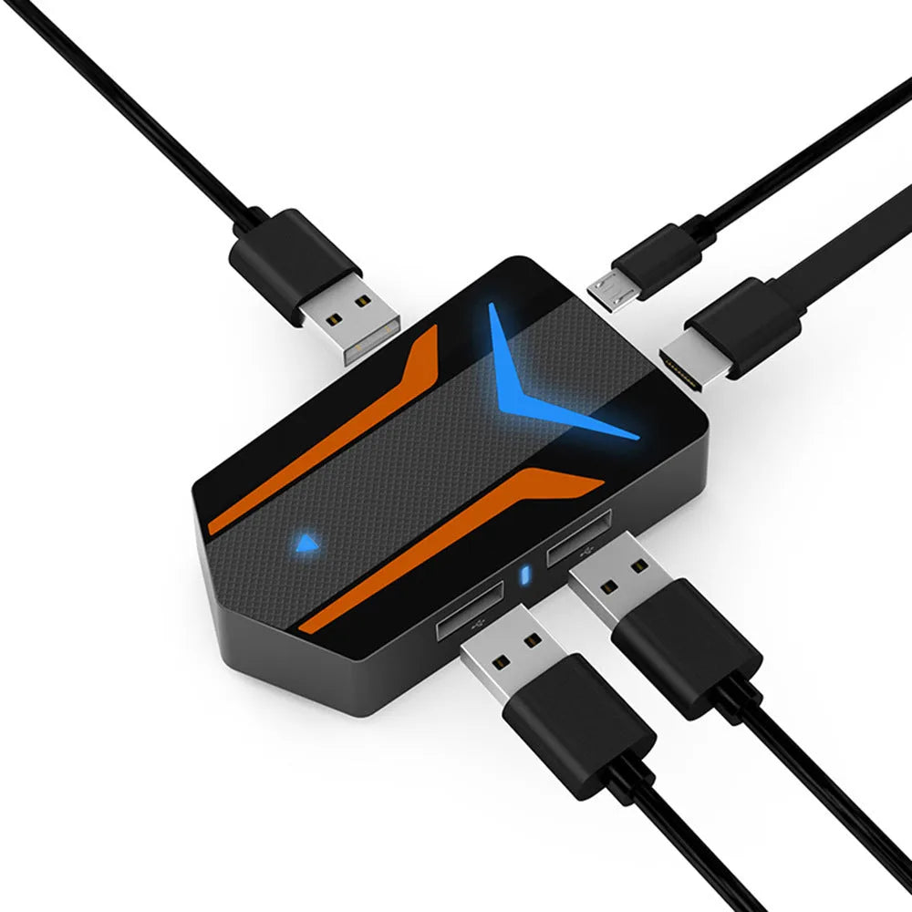 Gaming docking station with Bluetooth connecting a phone to a USB keyboard and mouse for mobile game controls