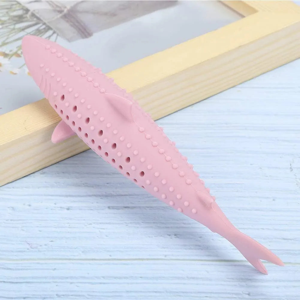 Green pink purple silicone cat fish chew toy with dolphin shape and breathable side holes