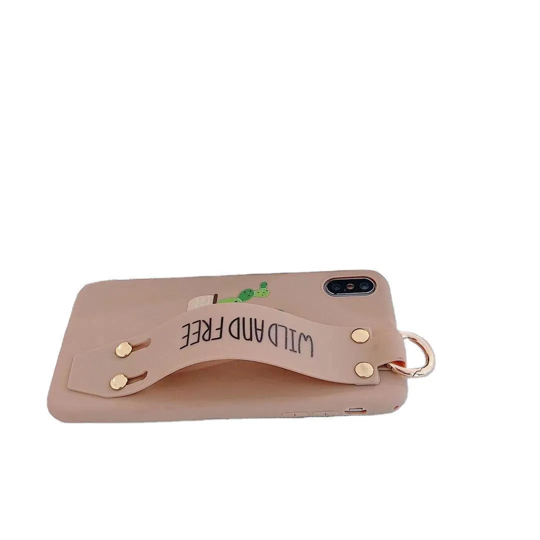 Green graffiti-style phone case with a wristband holder for an iPhone.