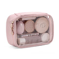 PVC transparent cosmetic bag showing interior with waterproof lining and dry-wet separation compartments