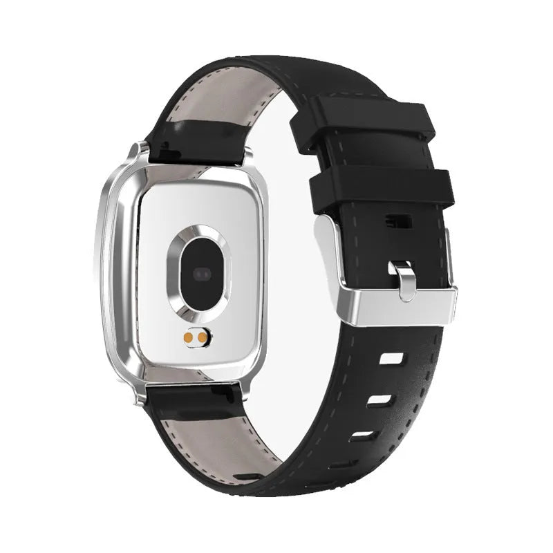 M8 smart fitness bracelet with touch screen shown in black, brown, gold, and silver colour options on a wrist.