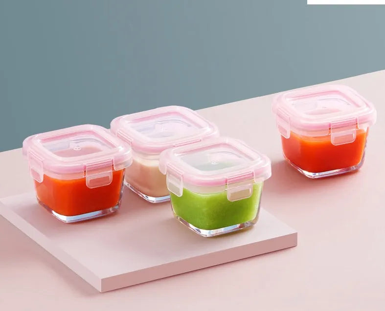 RREIAO infant food supplement food box 160ml in blue with glass body and PP lid