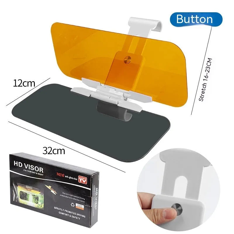 Telescopic anti-high beam car sun visor with acrylic lens and stretch button spring installation