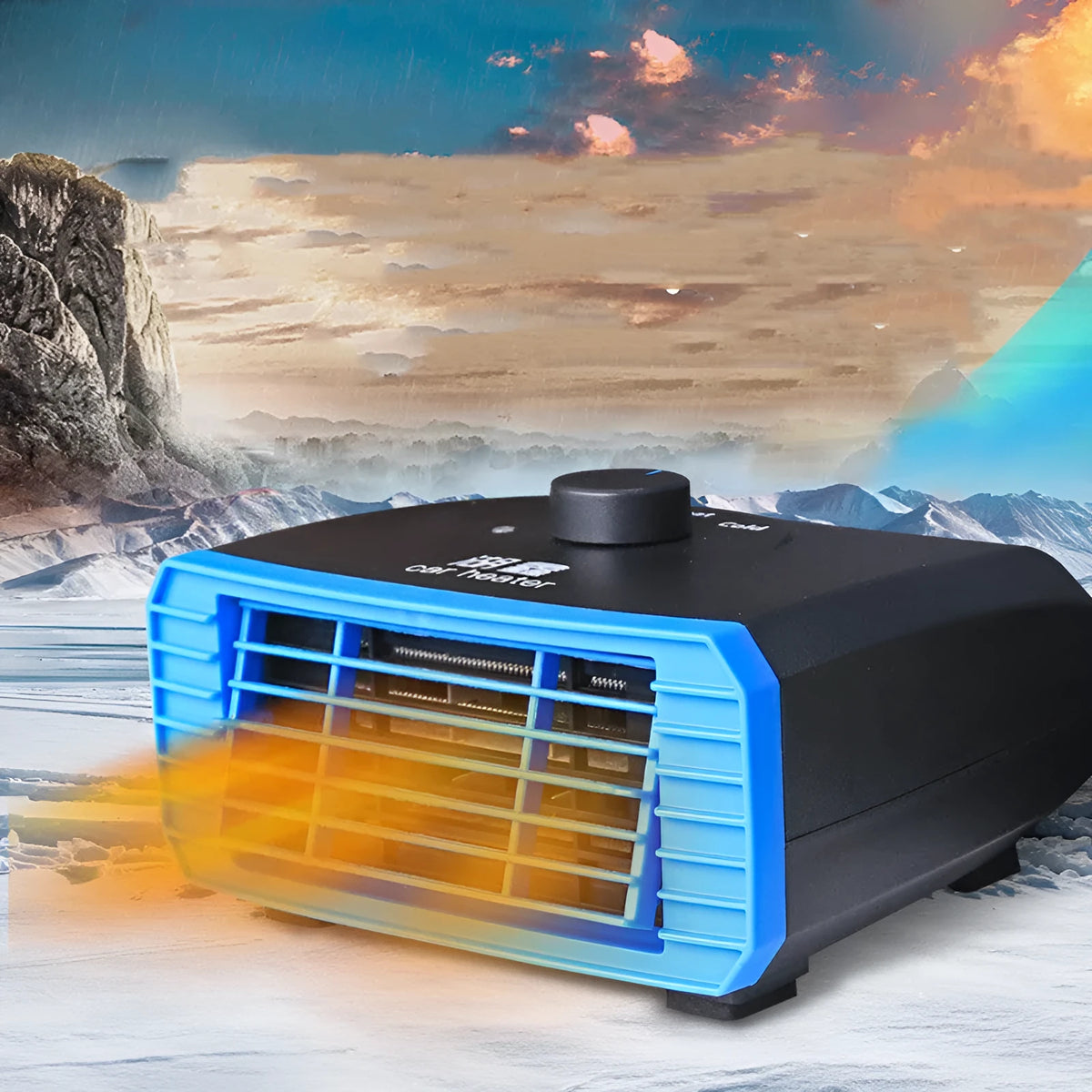 Blue 12v defrosting car heater for trucks, ABS plastic, 16x15 cm, 120w windscreen defroster