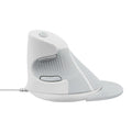 Black and white ergonomic vertical wired mouse for right-handed desktop computer use.