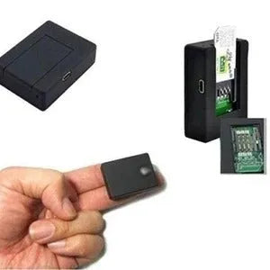 Black N9 mini GPS tracker and car alarm unit with open back cover showing SIM slot.