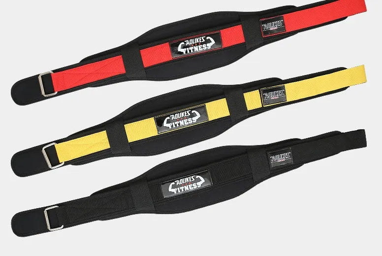 Nylon fitness weightlifting waistband in black, red or yellow available in sizes L, M, XL