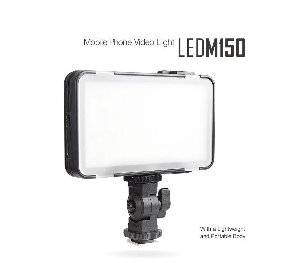 Shenniu M150 ultra-thin LED video light for mobile phone and camera photography with mounting bracket