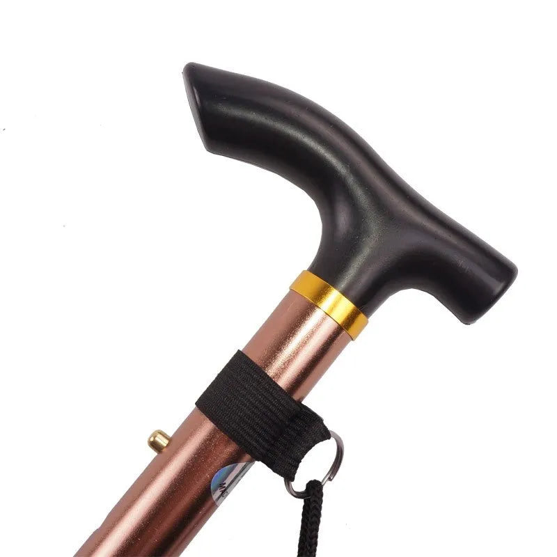 Aluminium folding walking cane extended to show adjustable length and non-slip rubber tip