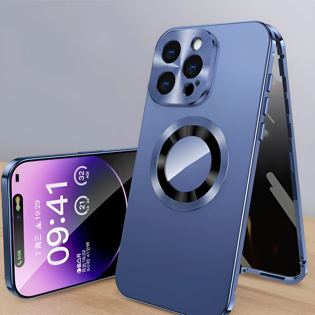 Magnetic iPhone case with anti-peep metal clip in various colours for iPhone 12, 13, 14, and 15 models