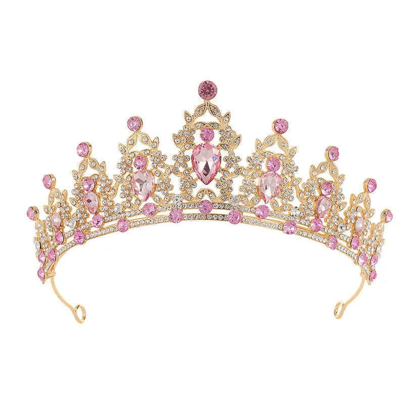 Baroque bridal crown headdress with rhinestones on alloy frame in silver and gold colour options