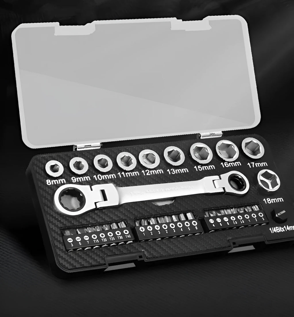 Dual-purpose ratchet wrench set with sockets and batch heads for automotive and DIY use