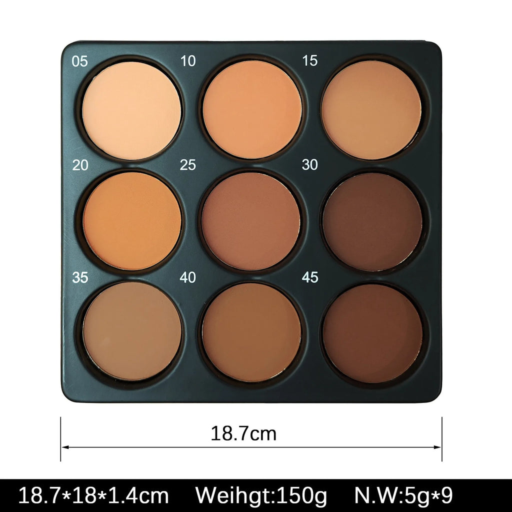 Dark matte makeup palette with 9 waterproof colours and repair disk