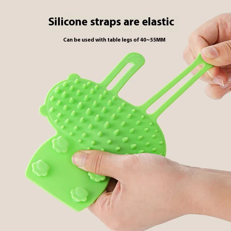 Silicone cat grooming comb with rounded teeth and adjustable strap in chosen colour