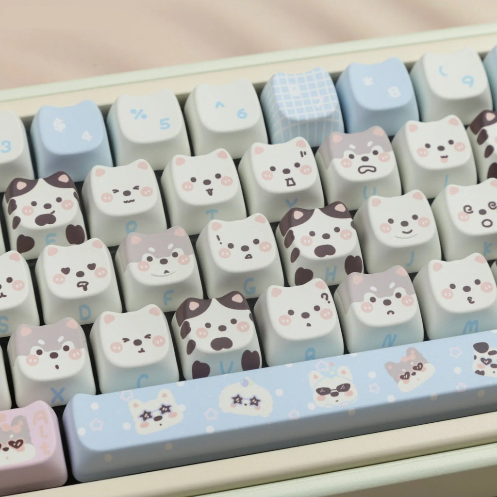 PBT sublimation key cap set with cute puppy design for mechanical keyboards, 26-piece complete collection