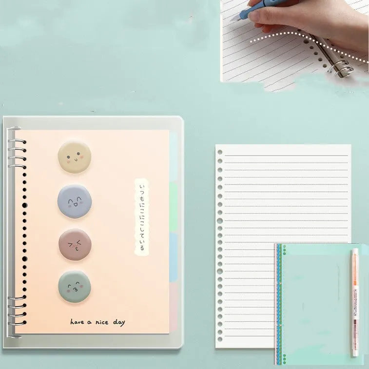 B5 loose-leaf detachable notebook with hard cover, 60 sheets, Daolin paper, colour pages, horizontal line ruling, Peace and Joy theme