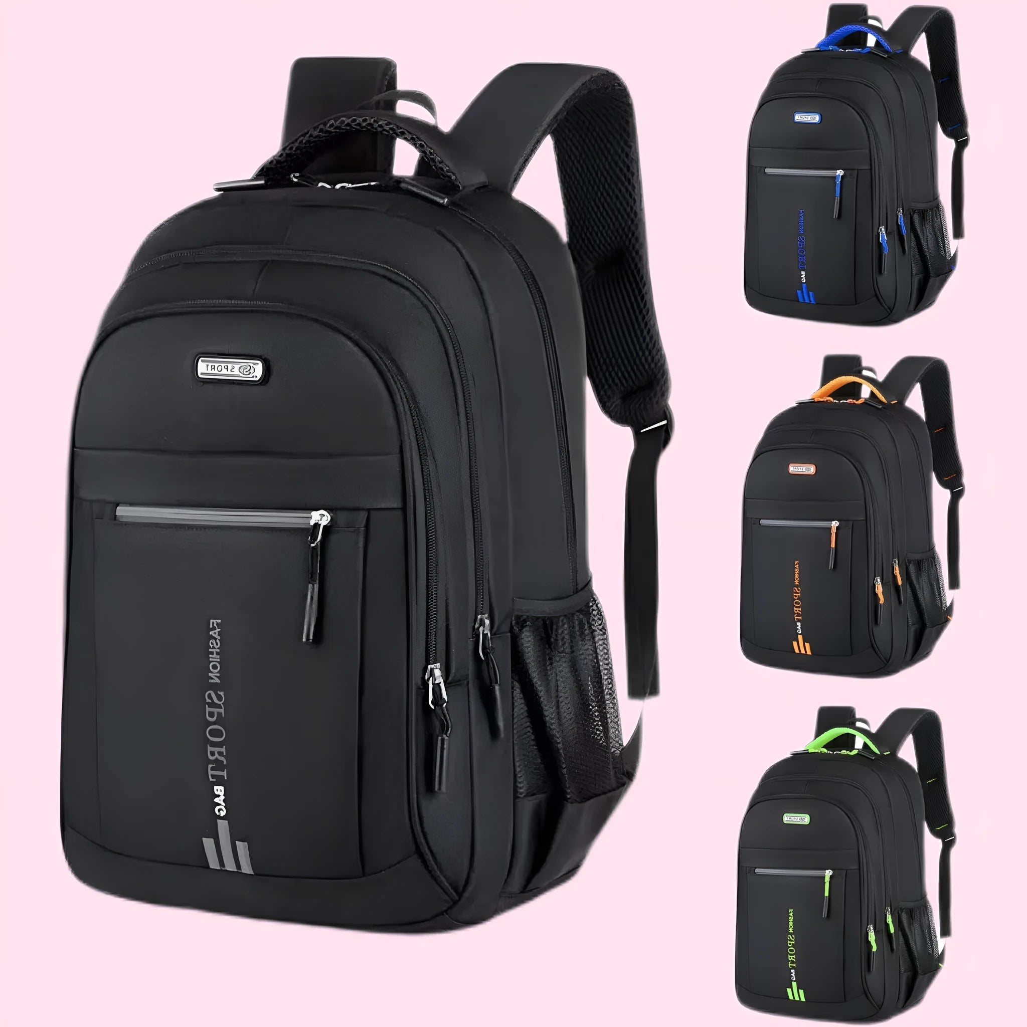 Oxford cloth business backpack with airpillow straps showing 20-35L capacity and sewing line detailing