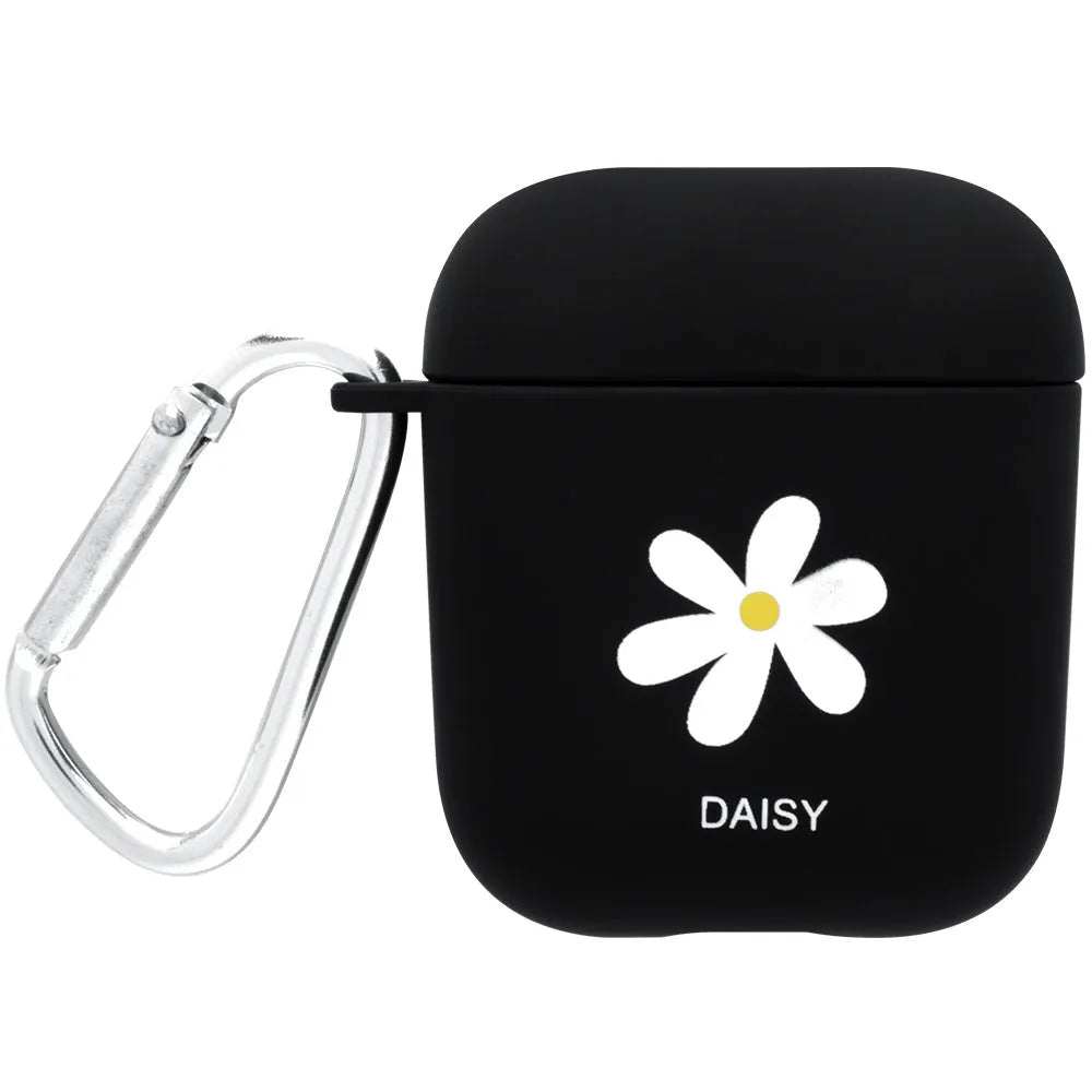 Black and pink hard PC protective cases for AirPods with decorative flower, love, and smiley face designs
