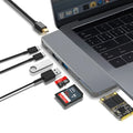 8-in-1 USB-C hub for MacBook Pro with dual USB-C connectors and multiple ports