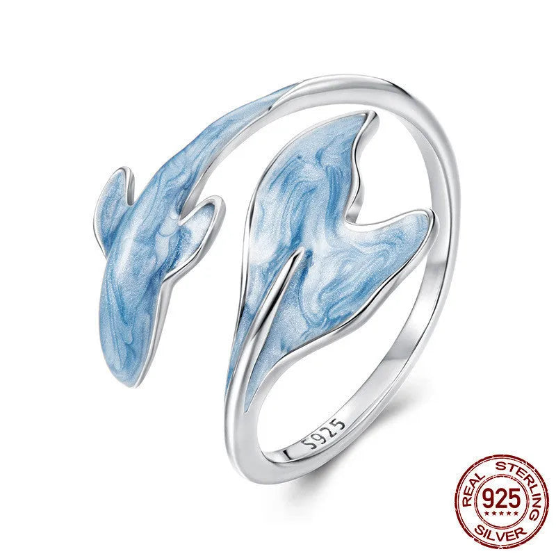 S925 sterling silver adjustable guppy fish open ring women's jewellery fresh style
