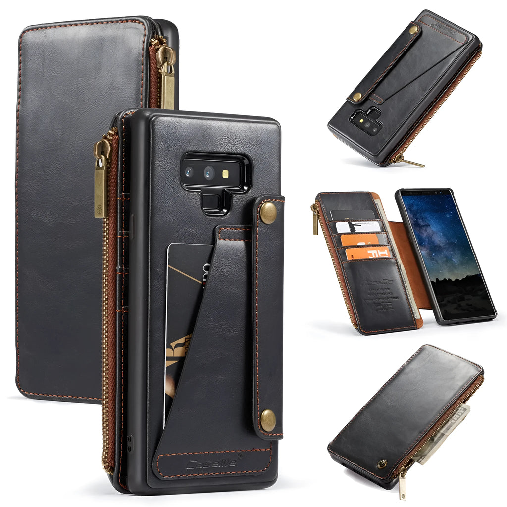 Samsung Galaxy Note9 flip phone case in black PU leather with magnetic closure