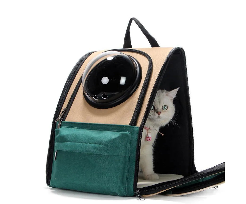 S1202 vertical dark green pet backpack with alloy frame for cats and dogs