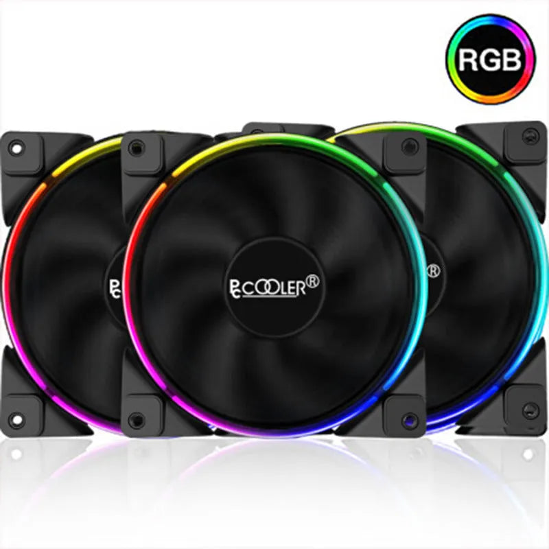 Three black 120mm RGB PC case fans with transparent blades and hydraulic bearings