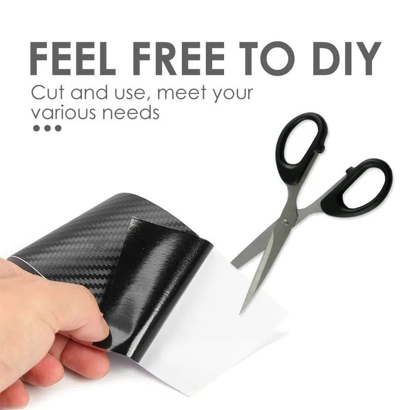 Close-up of matte black 3D carbon fibre pattern adhesive protection roll for car door sills