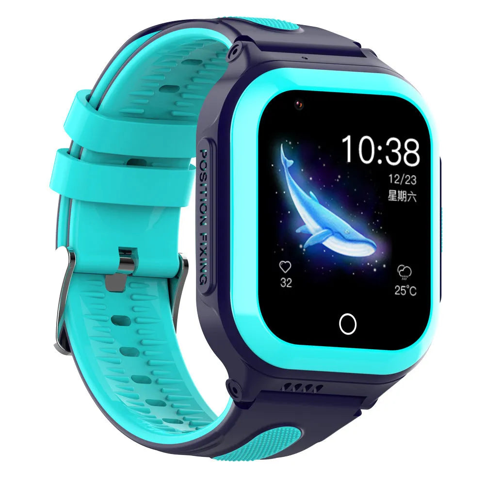 4G children's smart watch with video call, 1.4 inch touch screen, silicone strap, in black, blue, and pink