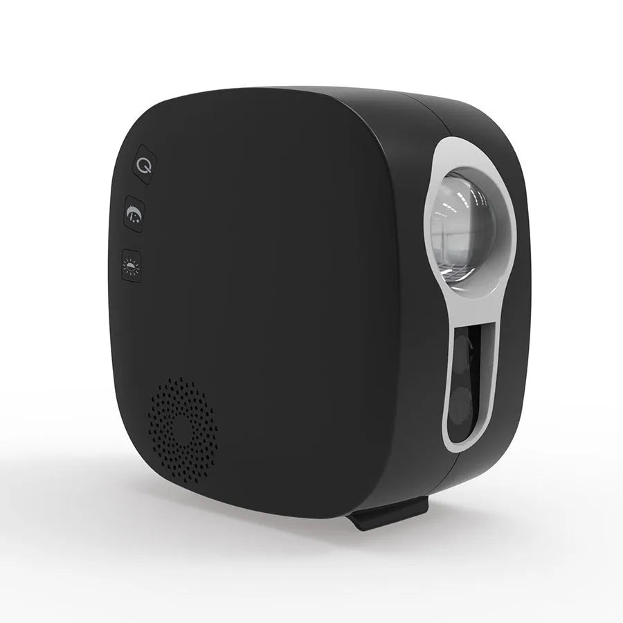 White laser star projector showing colourful nebula projection with Bluetooth music playing functionality