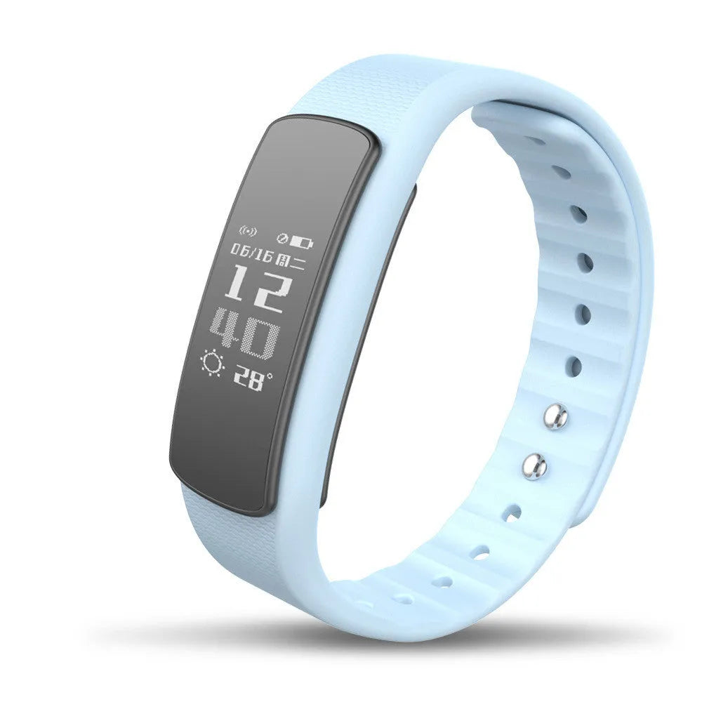 I6 smart sports bracelet with 0.96 inch screen showing health data on wrist