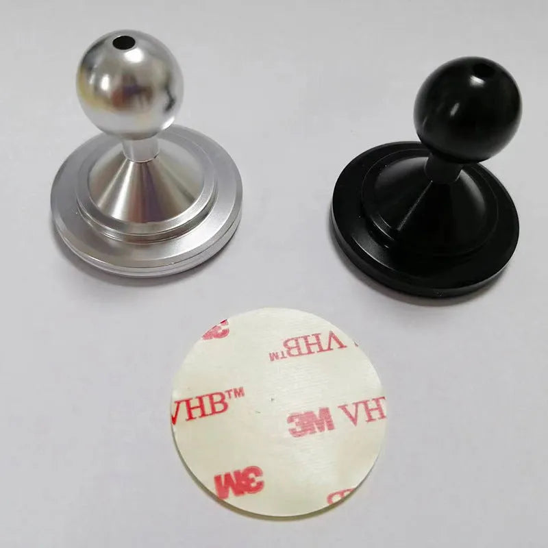 Universal aluminium alloy car dashboard mounting base plate in silver and black colour options.
