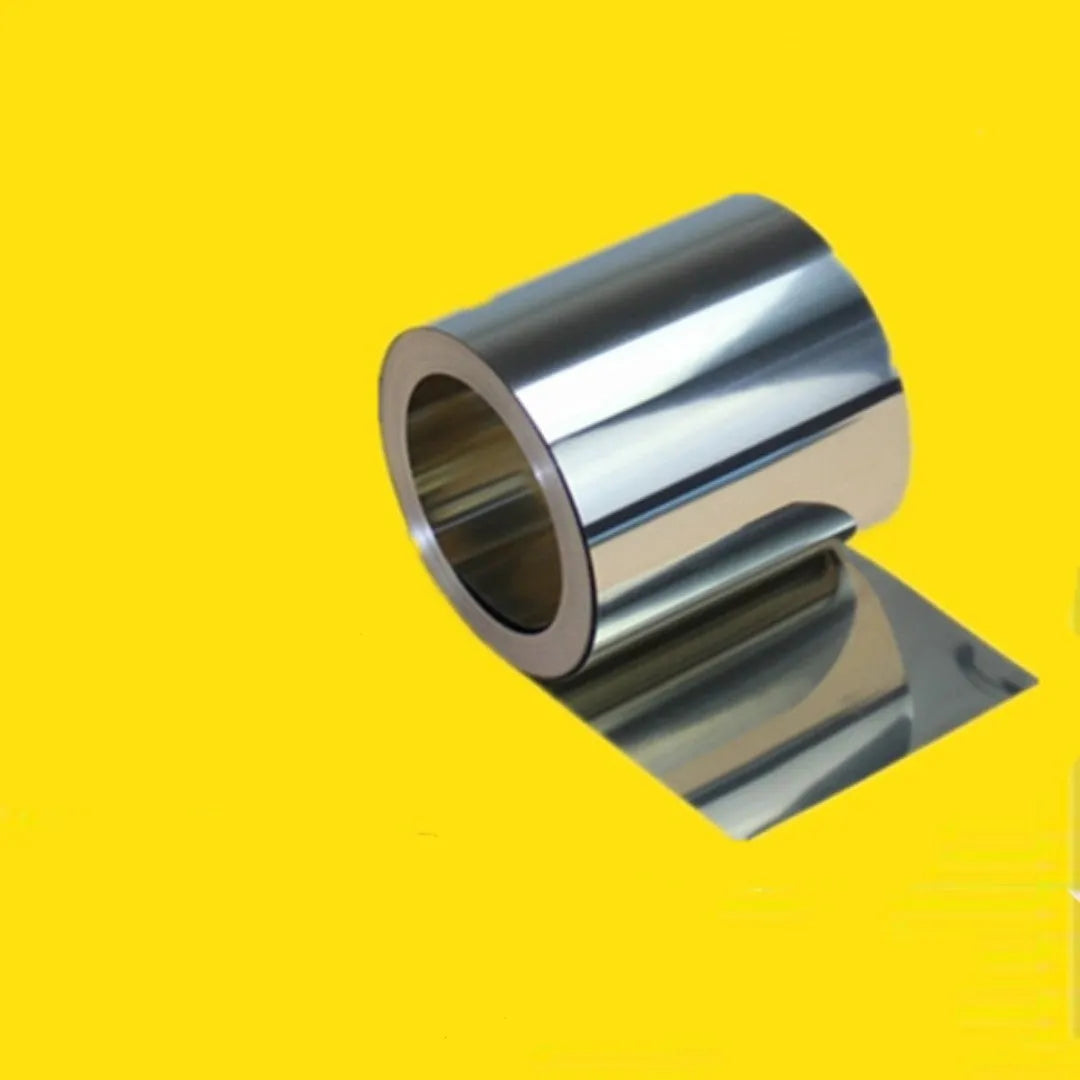 Roll of 304 stainless steel shim strip with various thickness and width options for mechanical adjustments.