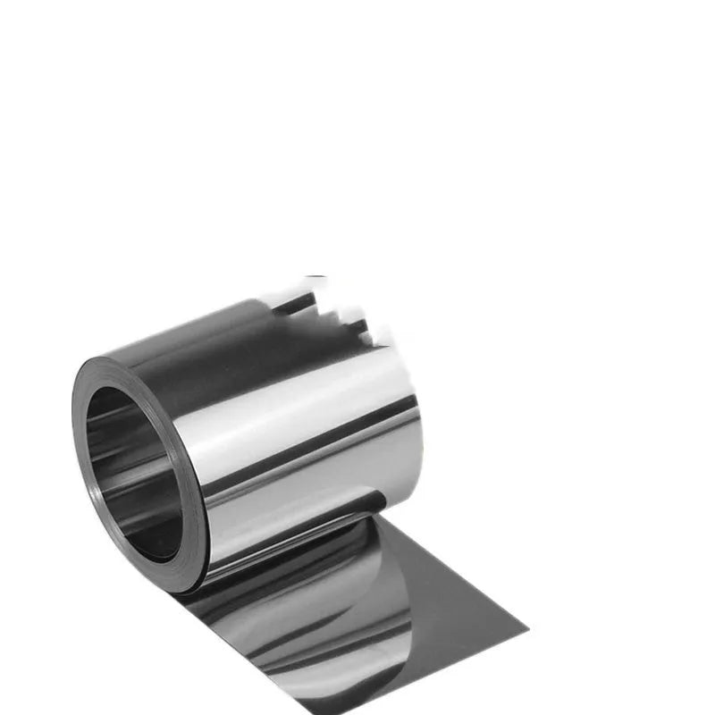 Roll of 304 stainless steel shim strip with various thickness and width options for mechanical adjustments.