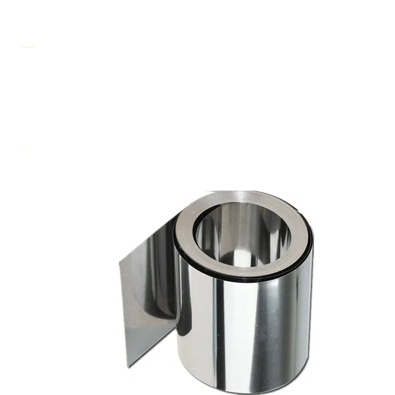 Roll of 304 stainless steel shim strip with various thickness and width options for mechanical adjustments.