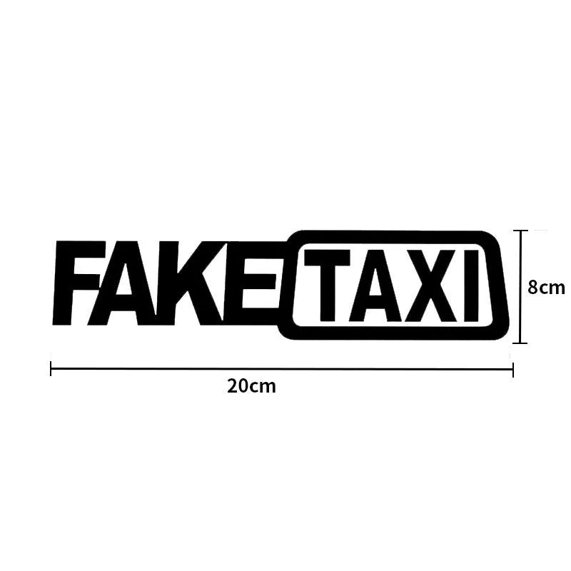 FAKE TAXI car sticker in black on white background showing 20x8cm waterproof PET decal