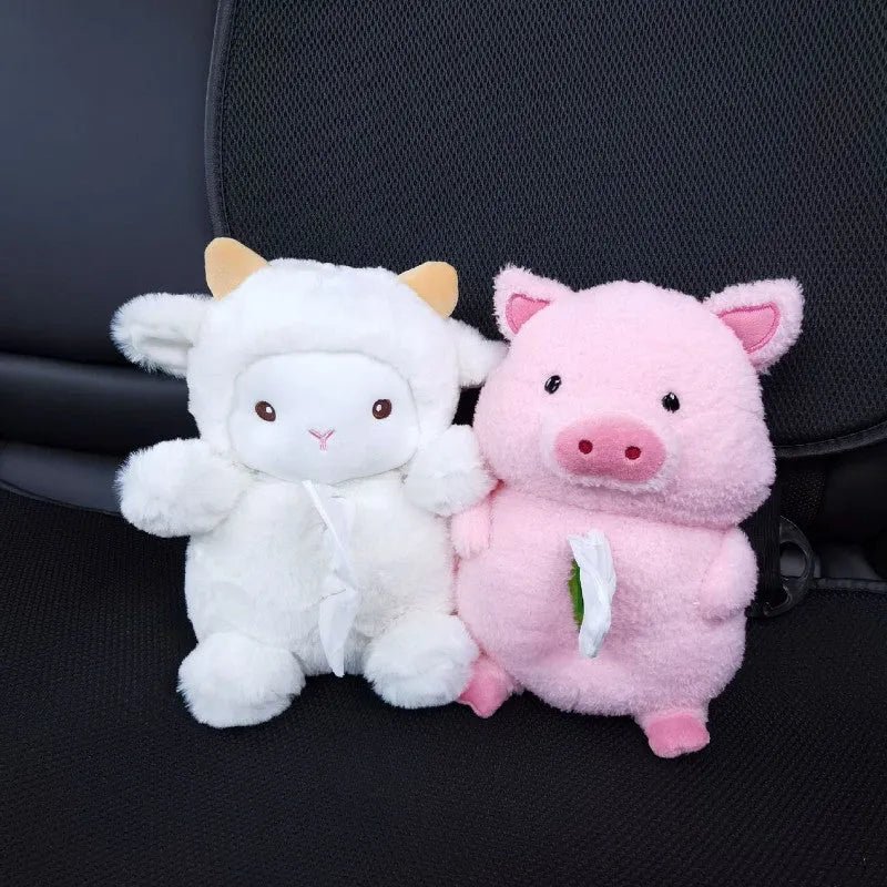 Plush cartoon lamb tissue box cover for car interior decoration and home decor