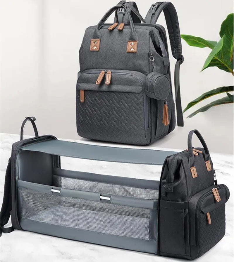 HMB03 Oxford mummy bag backpack in black with embossed finish and square vertical shape