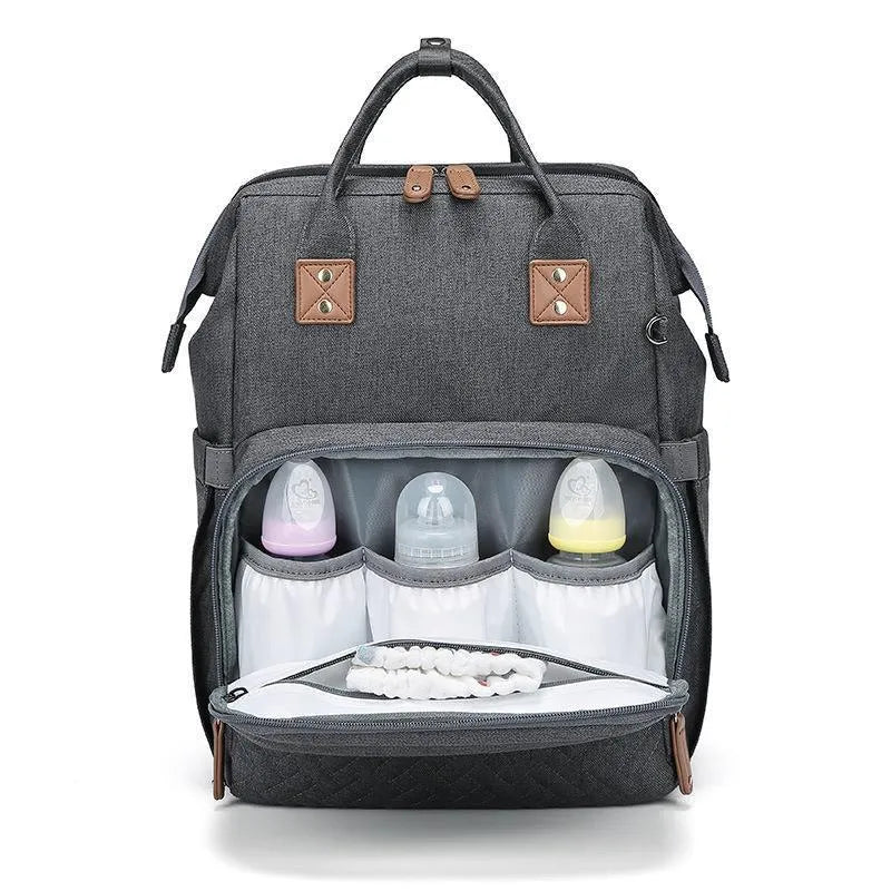 HMB03 Oxford mummy bag backpack in black with embossed finish and square vertical shape